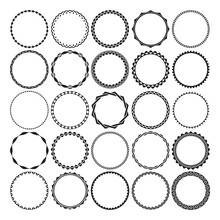 Collection Of Round Decorative Border Frames With Clear Background. Ideal For Vintage Label Designs.