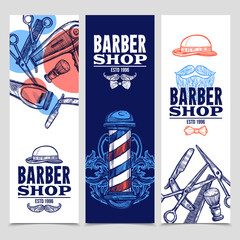 Wall Mural - Barber Shop 3 Vertical Banners Set 