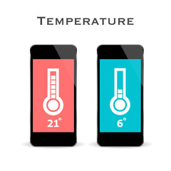 Realistic mobile phone with weather forecast widget mobile application program layout template illustration