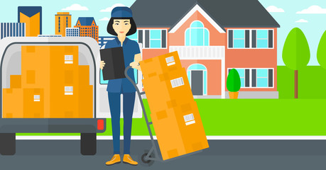 Sticker - Woman delivering boxes.