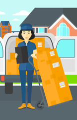 Sticker - Woman delivering boxes.