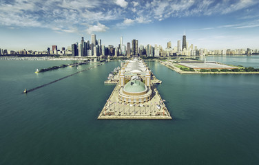 Poster - Chicago Skyline aerial view with Navy Pier