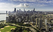 Chicago Skyline aerial view with downtown skyscrapers