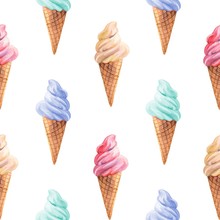 Ce Cream. Watercolor Background. Seamless Pattern 6
