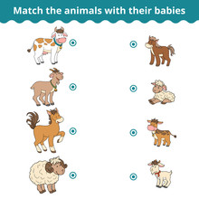 Matching Game For Children, Farm Animals And Babies