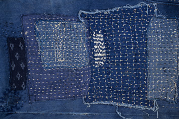 jeans patchwork background , denim patchwork .