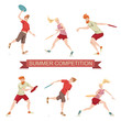 Set of vector illustrations of people playing flying disc