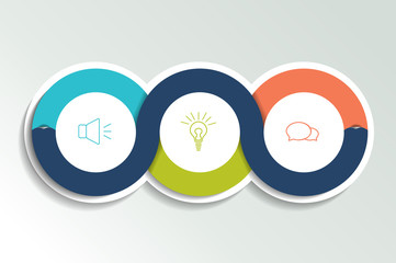 Circle first, second and third diagram, scheme, chart. 3 template for presentation. 3 steps options, elements, ingographic.