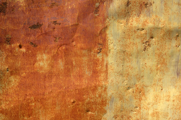 Old metal wall with two tone of rust texture background