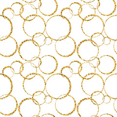 Wall Mural - gold circle seamless pattern. golden glitter on white background. abstract geometric polka dot textu