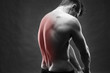 © staras - Man with backache. Pain in the human body. Muscular male body. Handsome bodybuilder posing on gray background