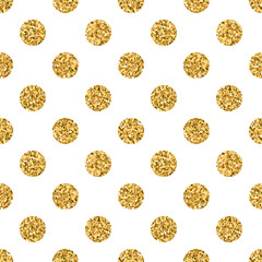 Wall Mural - polka dots seamless pattern. gold glitter and white template. abstract geometric texture. golden cir