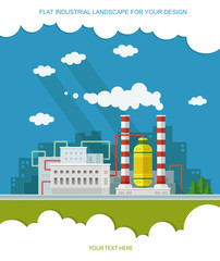 Wall Mural - Industrial landscape set. The nuclear power plant and factory on