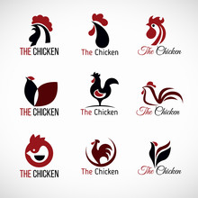 Black Red And Brown Chicken Logo Vector Set Design