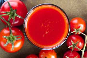 Tomato juice and cherry tomatoes.