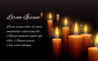 Template letter of condolence with burning candle in the dark