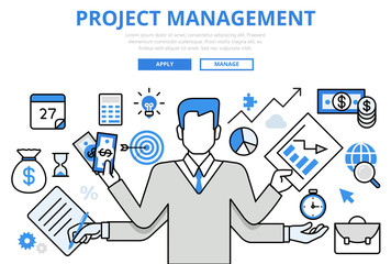 Wall Mural - project management business concept flat line art vector icons