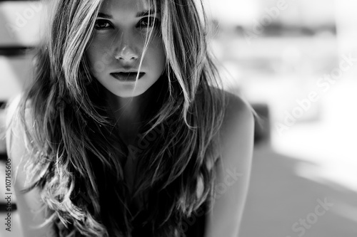 Portrait of sexy woman, bw Wallpaper Mural