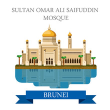 Sultan Omar Ali Saifuddin Mosque Brunei Vector Flat Attraction
