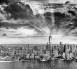 Fototapeta  - Black and white view of Downtown Manhattan skyline, New York Cit