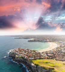 Canvas Print - Sydney Bondi Beach. Sunset aerial view from helicopter