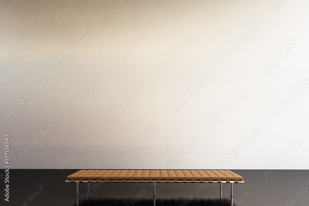 Photo exhibition modern gallery. Blank white empty wall contemporary art museum. Interior loft style with concrete floor. Picture generic design furniture. 3d rendering