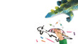 © chokchaipoo - Child Painting dinosaur  with bright watercolor, copyspace for t