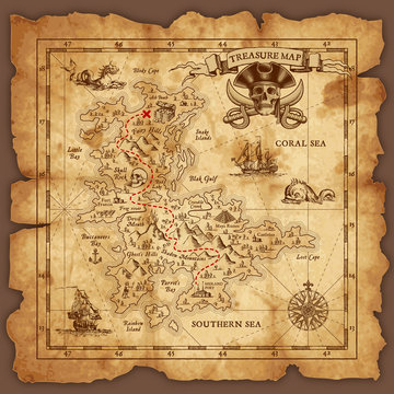 Wall Mural - Vector Pirate Treasure Map