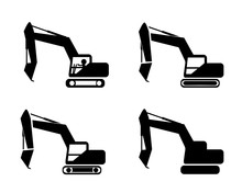 Set Of Excavator In Silhouette Symbol Style