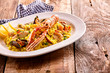 © exclusive-design - Pasta and lobster in oval plate with copy space