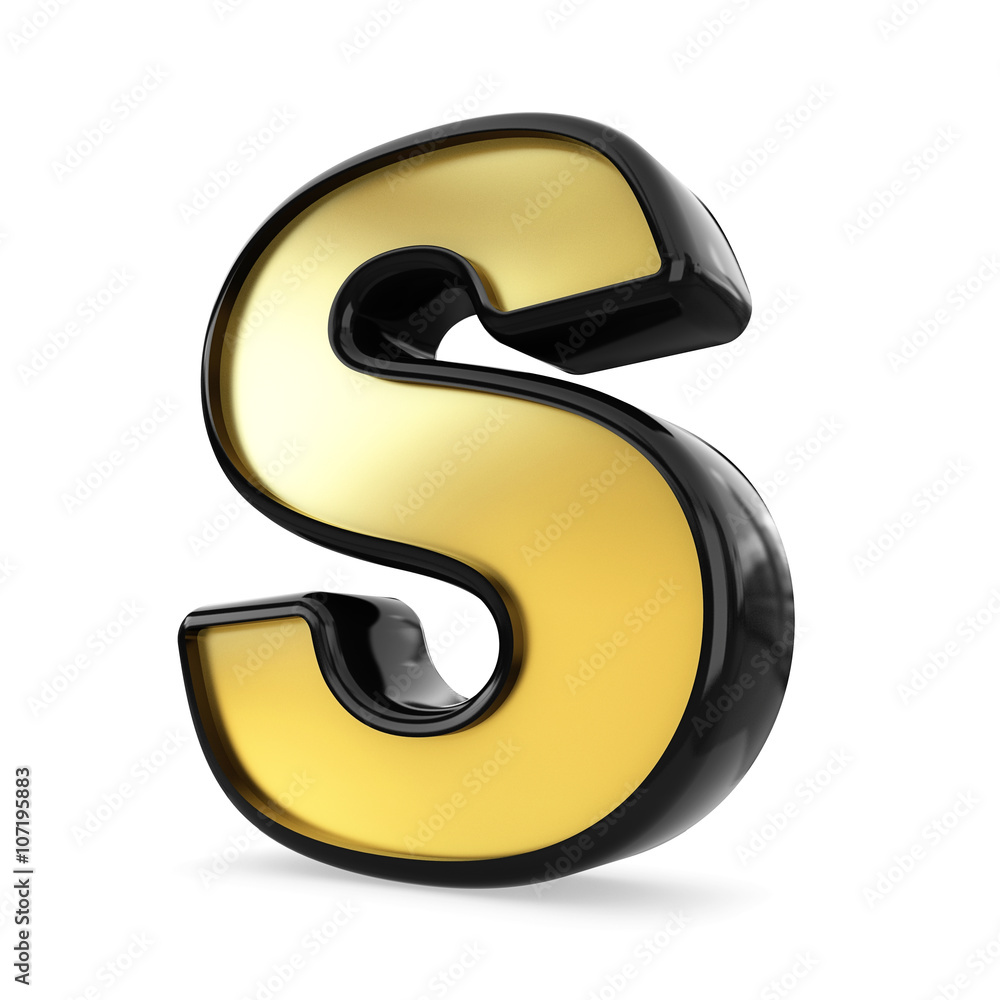 3d gold and black metal letter S isolated white background Stock ...
