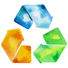 Wall Mural - Watercolor recycled water sign. Recycle water icon vector.