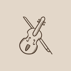 Poster - Violin with bow sketch icon.