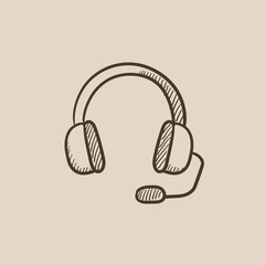 Poster - Headphone with microphone sketch icon.