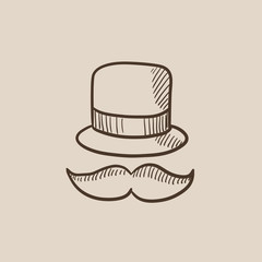 Sticker - Hat and mustache sketch icon.