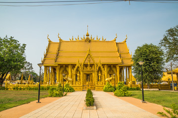 gold color church of Wat Pak Nam Jolo- Bang Khla Chachoengsao