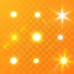 Wall Mural - vector glowing sun light and star sparkles