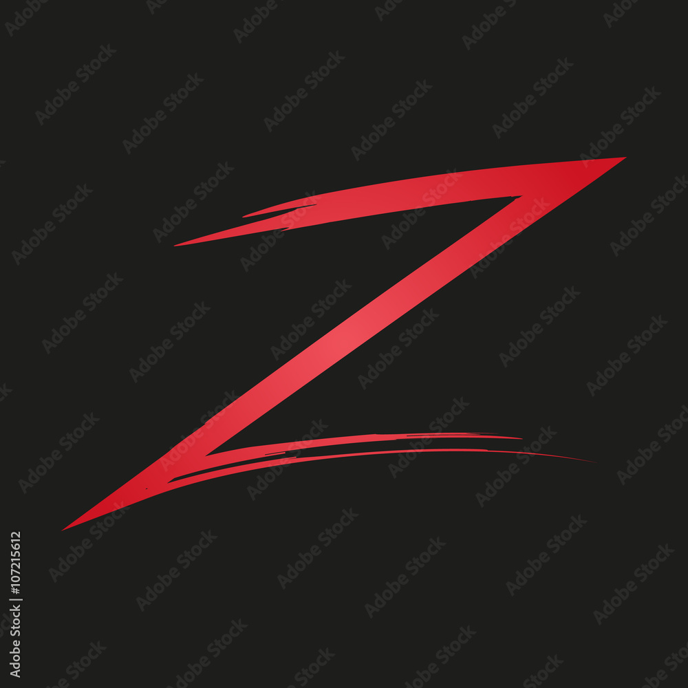 Letter z painted brushes in red in black background - obrazy, fototapety, plakaty 