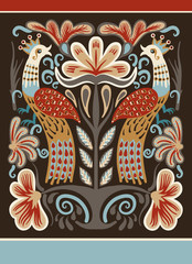 Canvas Print - ukrainian hand drawn ethnic decorative pattern with two birds an