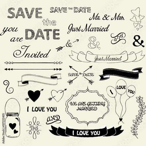Wedding Element Wedding Font Love Married Banner Clipart Save The Date Wedding Invitation Stock Vector Adobe Stock