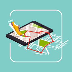 Fototapete - Smartphones app with track displayed with route. Vector fitness