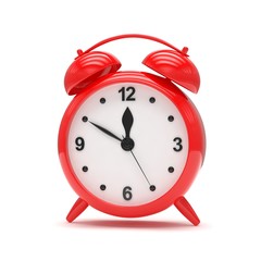 red alarm clock on white. 3d rendering.