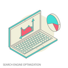 Wall Mural - Isometric design modern  illustration concept of website analytics and SEO data analysis using modern electronic and mobile devices