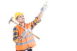 © Catalin Pop - Portrait of happy engineer pointing up and holding shovel