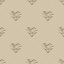 Brown Hearts. Seamless Pattern Hearts Background. Lacy Heart Vector.