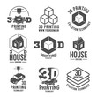 set of 3d printer badges, logotypes and icons