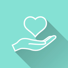 Sticker - Heart in hand- vector icon.