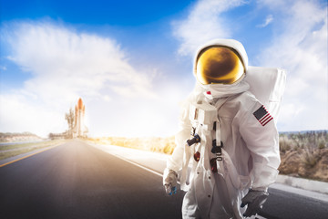 Wall Mural - Astronaut standing on a road