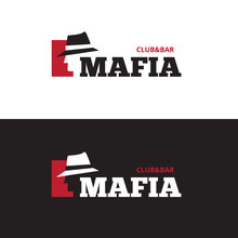 Vector Minimalistic Negative Space Man In Hat Logo. Mafia Bar Logo