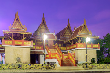 Thai style pavilion / Traditional wooden Thai style pavilion at twilight, Wat pho Thong, Bangkok, Thailand.